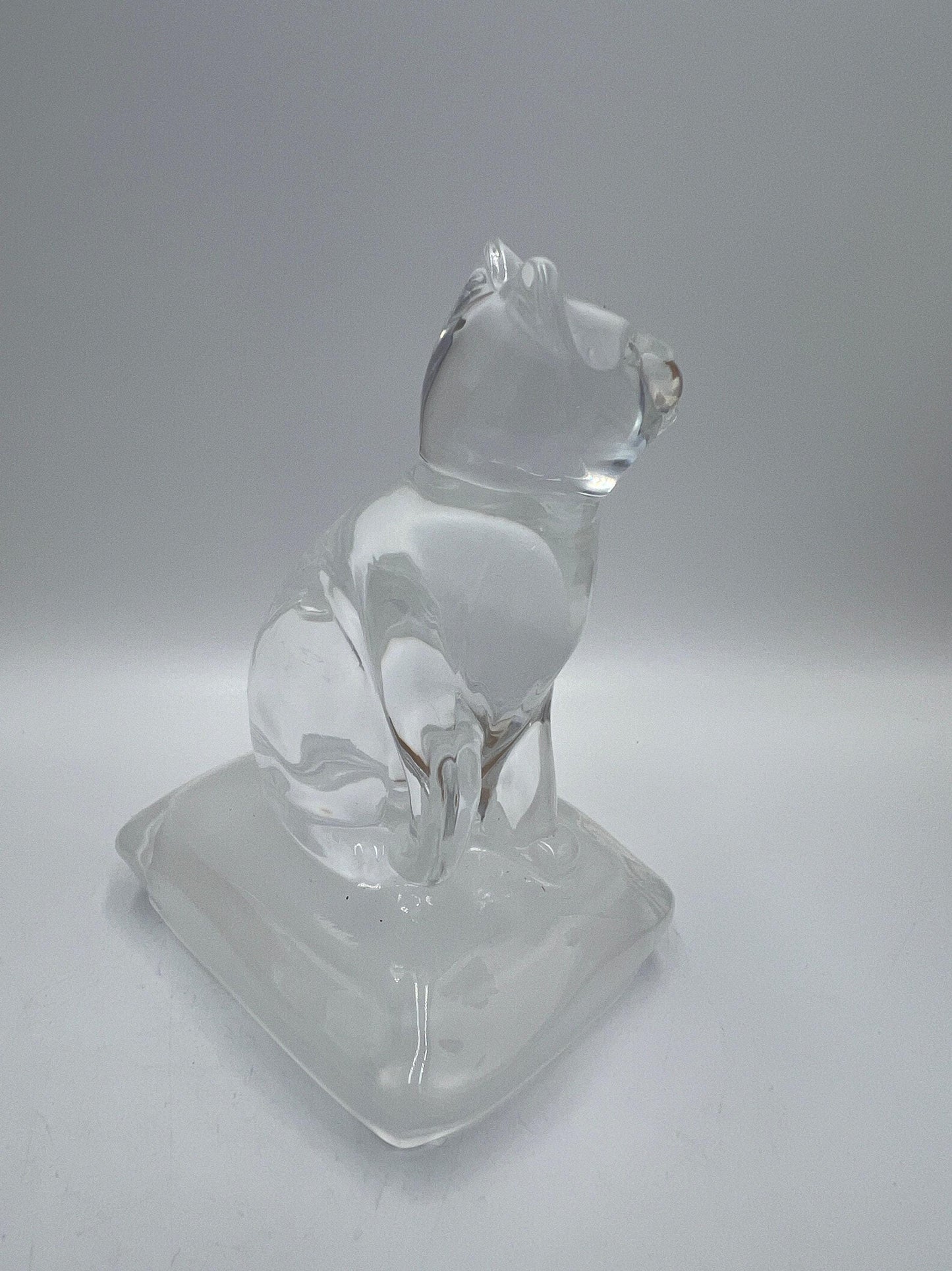 Clear Glass Cat Paperweight, Vintage Sitting Figurine (5" Tall)