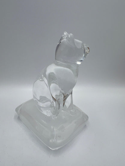 Clear Glass Cat Paperweight, Vintage Sitting Figurine (5" Tall)