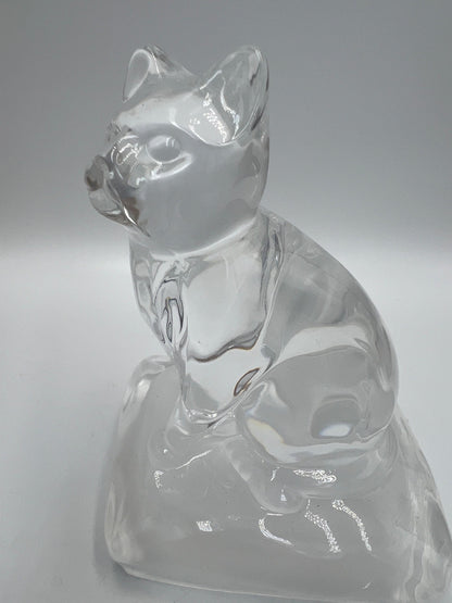 Clear Glass Cat Paperweight, Vintage Sitting Figurine (5" Tall)