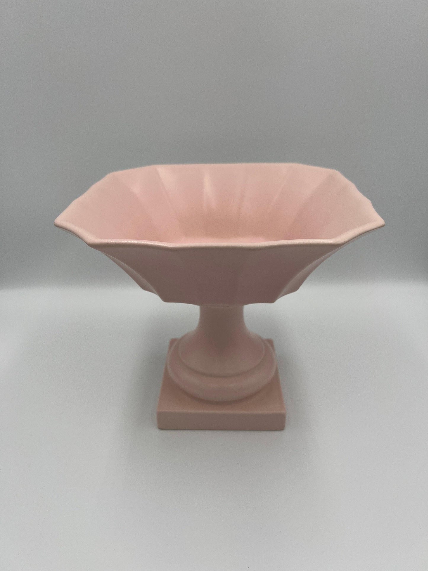 Pedestal Flower Vase / Compote: Pink Ceramic Table Decor (6.8in Height), Believed to be Haeger Pottery