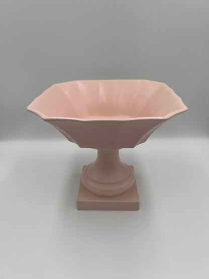 Pedestal Flower Vase / Compote: Pink Ceramic Table Decor (6.8in Height), Believed to be Haeger Pottery