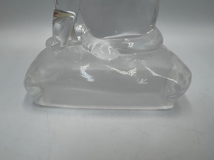 Clear Glass Cat Paperweight, Vintage Sitting Figurine (5" Tall)