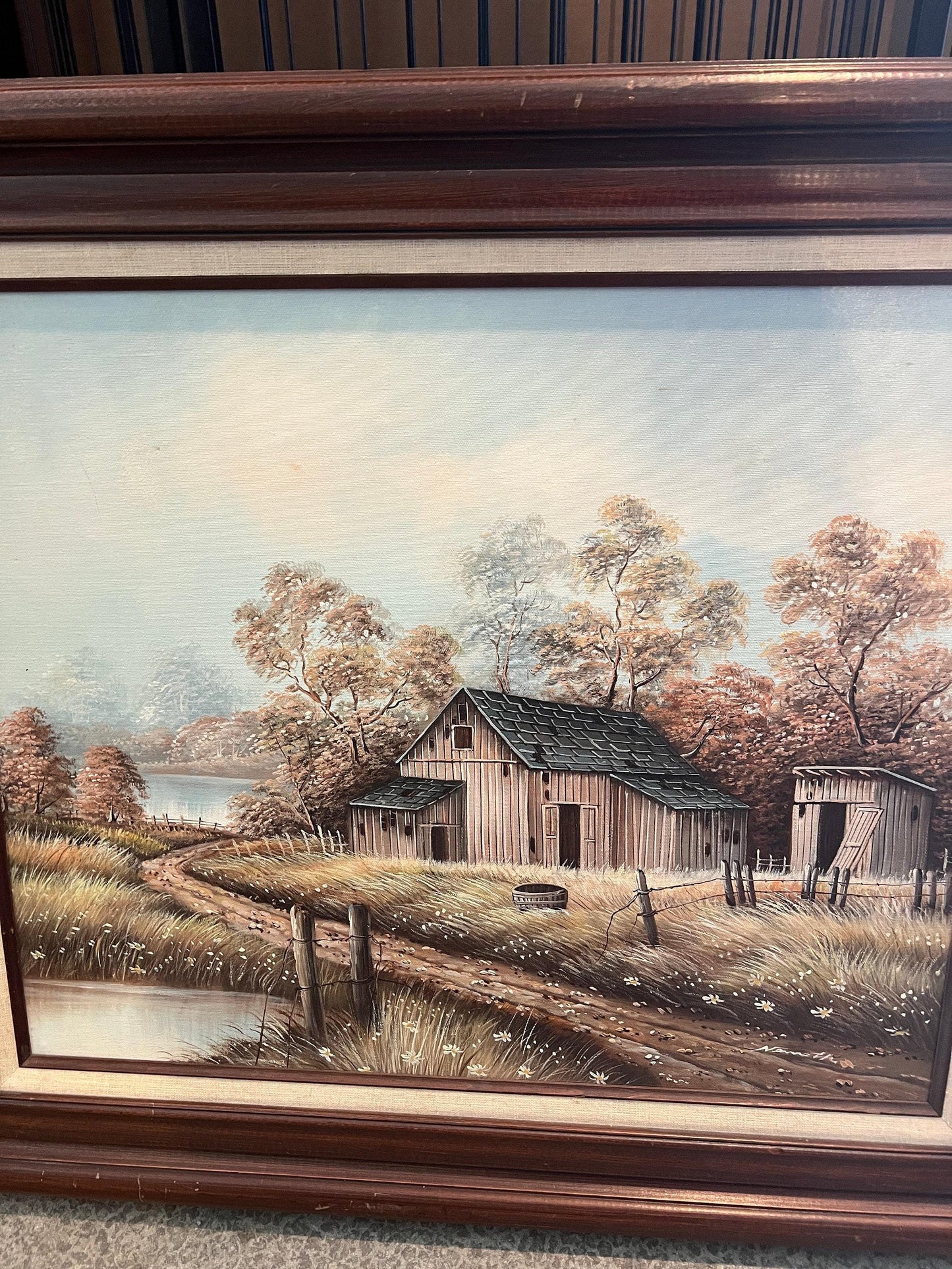 Original Oil Painting on Canvas, Rustic Barn Scene (Framed 31x29")
