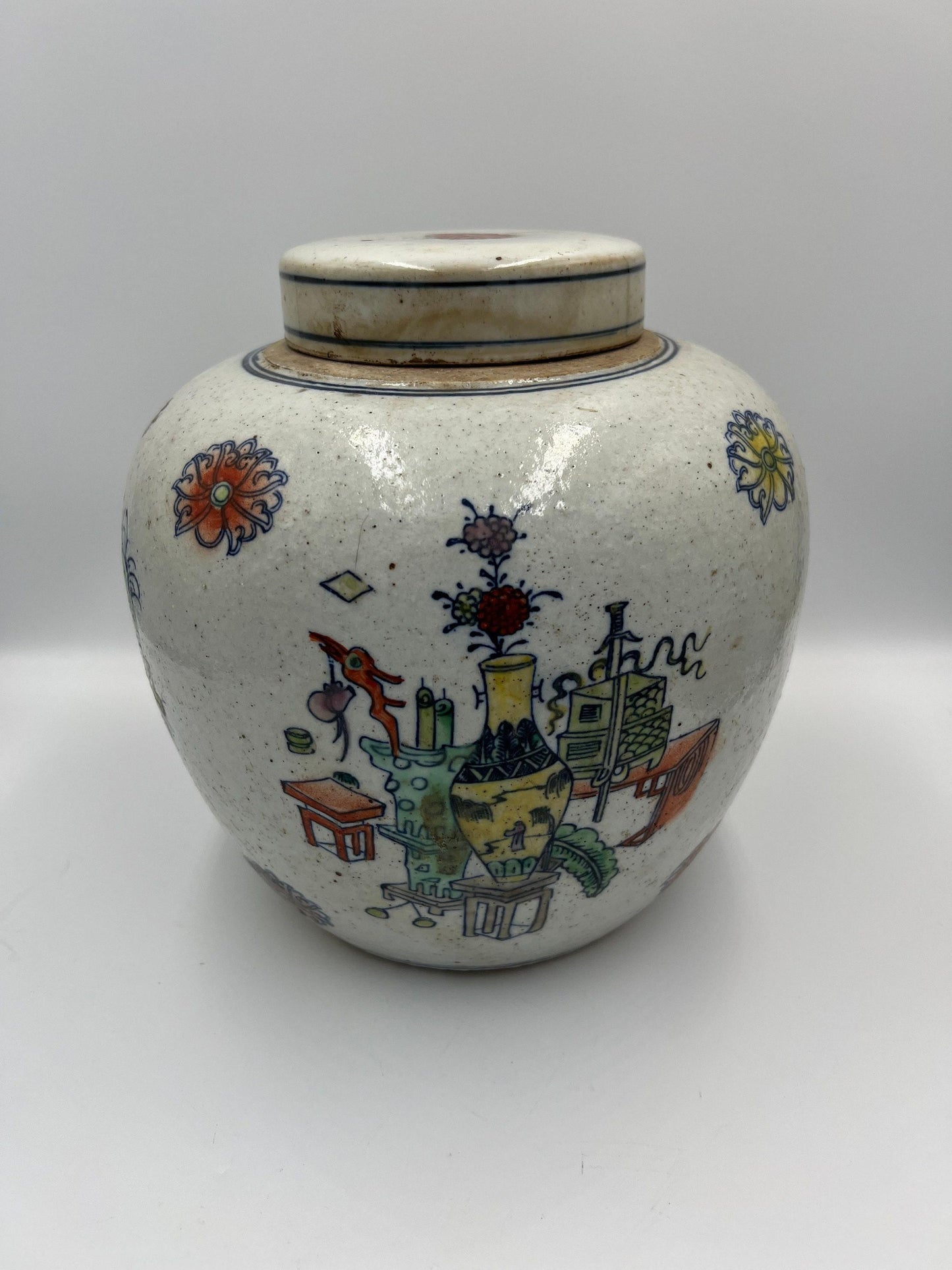 Blue and White Porcelain Jar: Jingdezhen Doucai Style (7" Height)