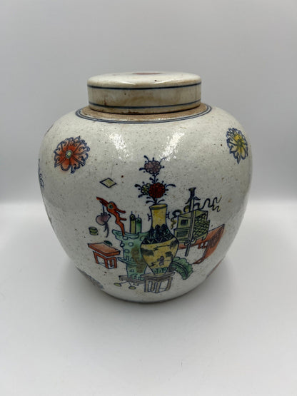 Blue and White Porcelain Jar: Jingdezhen Doucai Style (7" Height)
