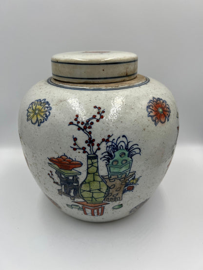 Blue and White Porcelain Jar: Jingdezhen Doucai Style (7" Height)