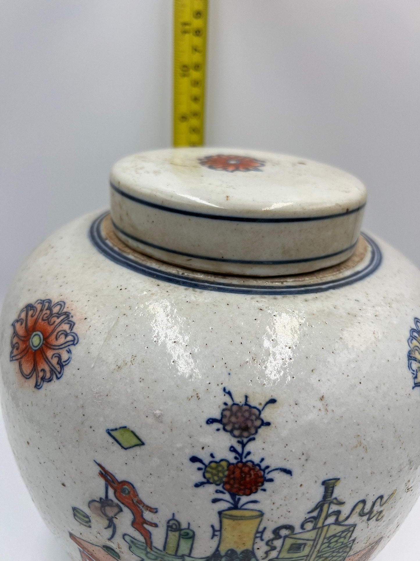 Blue and White Porcelain Jar: Jingdezhen Doucai Style (7" Height)
