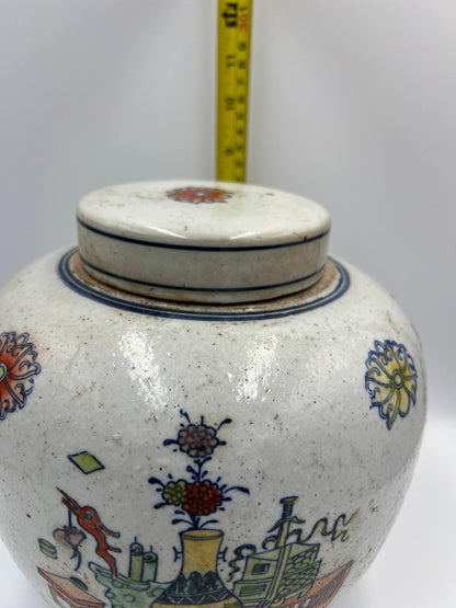 Blue and White Porcelain Jar: Jingdezhen Doucai Style (7" Height)