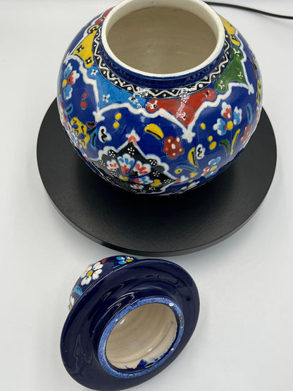 Hand Painted Ceramic Jar: Vibrant Colors, 9 Inch Lidded Pot