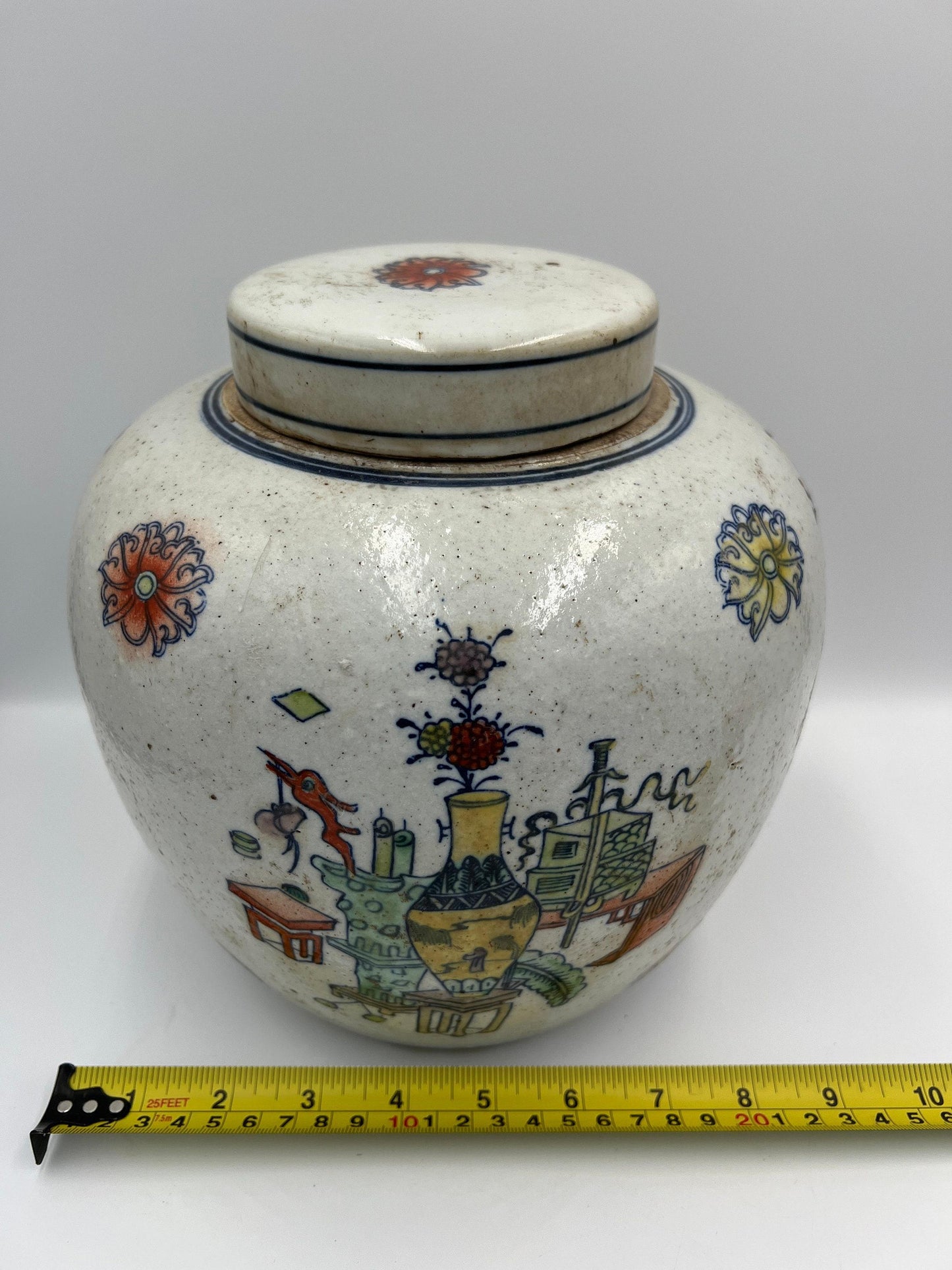 Blue and White Porcelain Jar: Jingdezhen Doucai Style (7" Height)