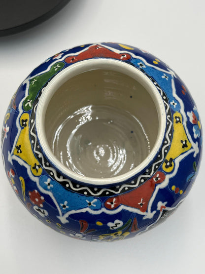 Hand Painted Ceramic Jar: Vibrant Colors, 9 Inch Lidded Pot