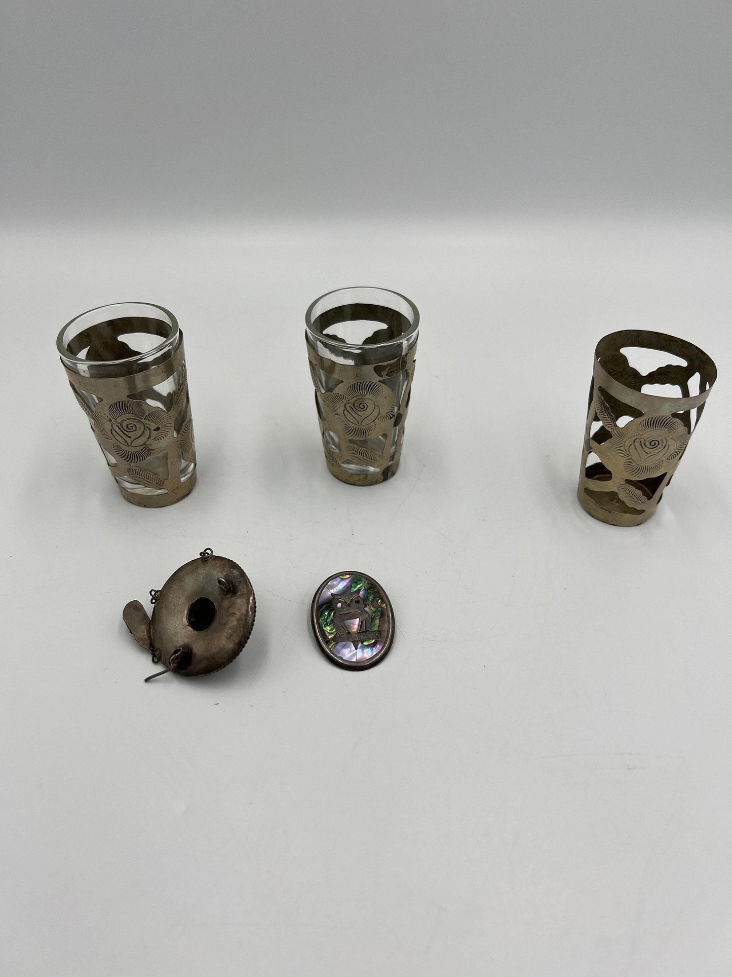 Vintage Sterling Overlay Liqueur Glasses: Set of 3 Silver Accented