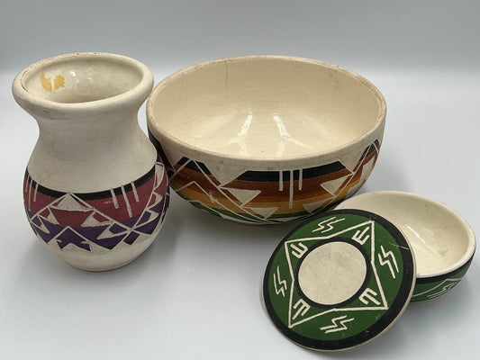 Native American South Dakota Sioux Pottery Bowl / Vase / Covered Dish SP-RC-SD