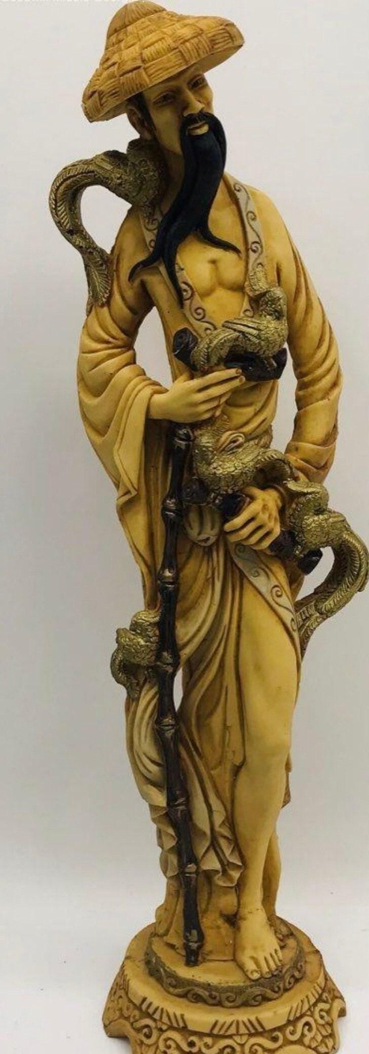 Asian Man sculpture 19" tall and beautiful detail!