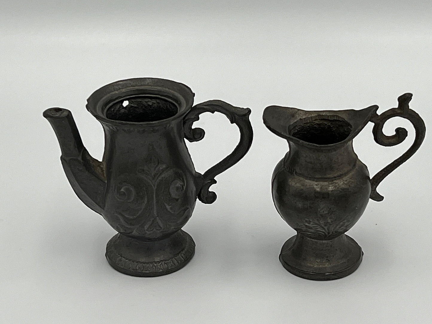 Vintage Pewter Dollhouse Pitchers - Pair of Mini Collectibles