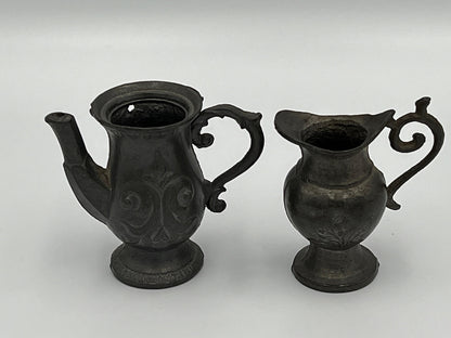 Vintage Pewter Dollhouse Pitchers - Pair of Mini Collectibles