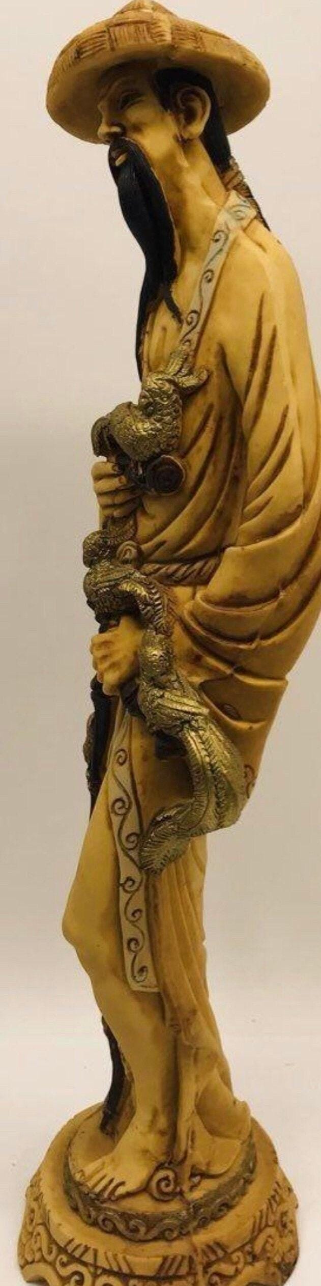 Asian Man sculpture 19" tall and beautiful detail!