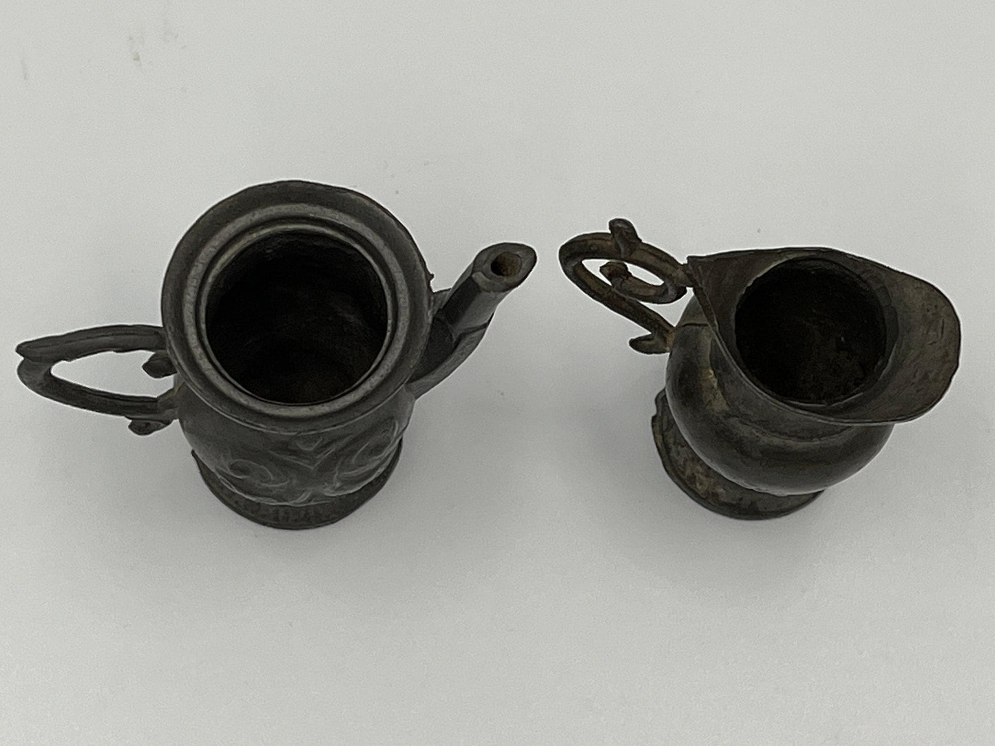 Vintage Pewter Dollhouse Pitchers - Pair of Mini Collectibles