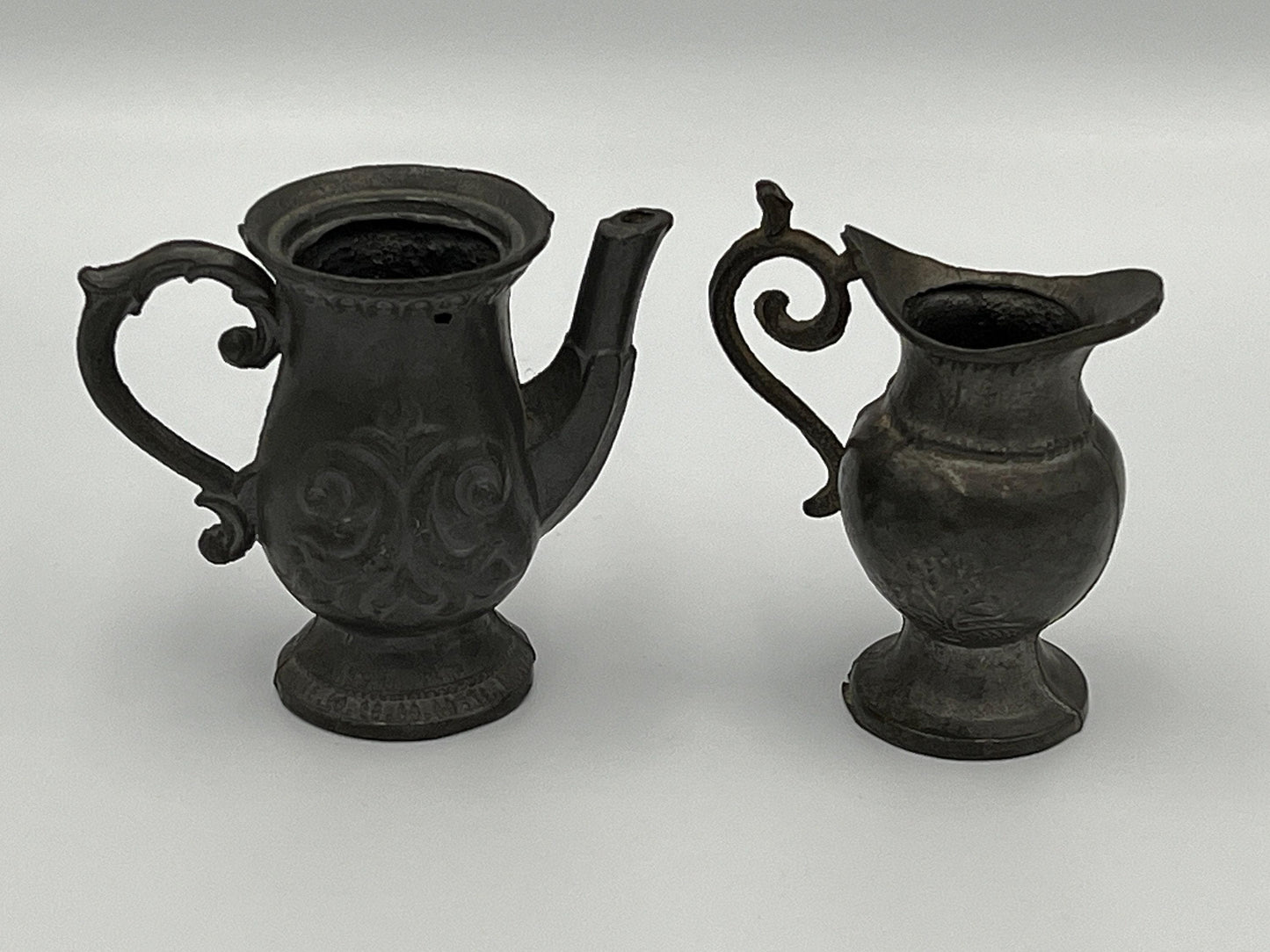 Vintage Pewter Dollhouse Pitchers - Pair of Mini Collectibles