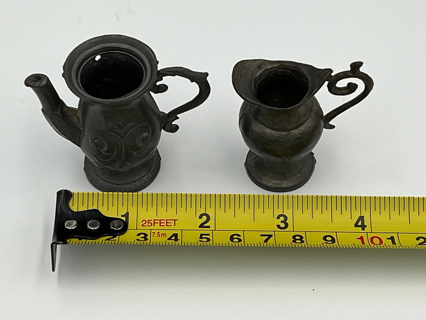 Vintage Pewter Dollhouse Pitchers - Pair of Mini Collectibles