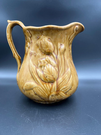 Bennington Rockingham Stoneware Pitcher, Tulip Pattern (Late 1800s Vintage)