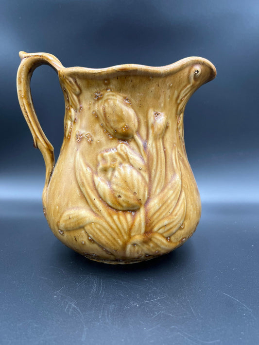 Bennington Rockingham Stoneware Pitcher, Tulip Pattern (Late 1800s Vintage)