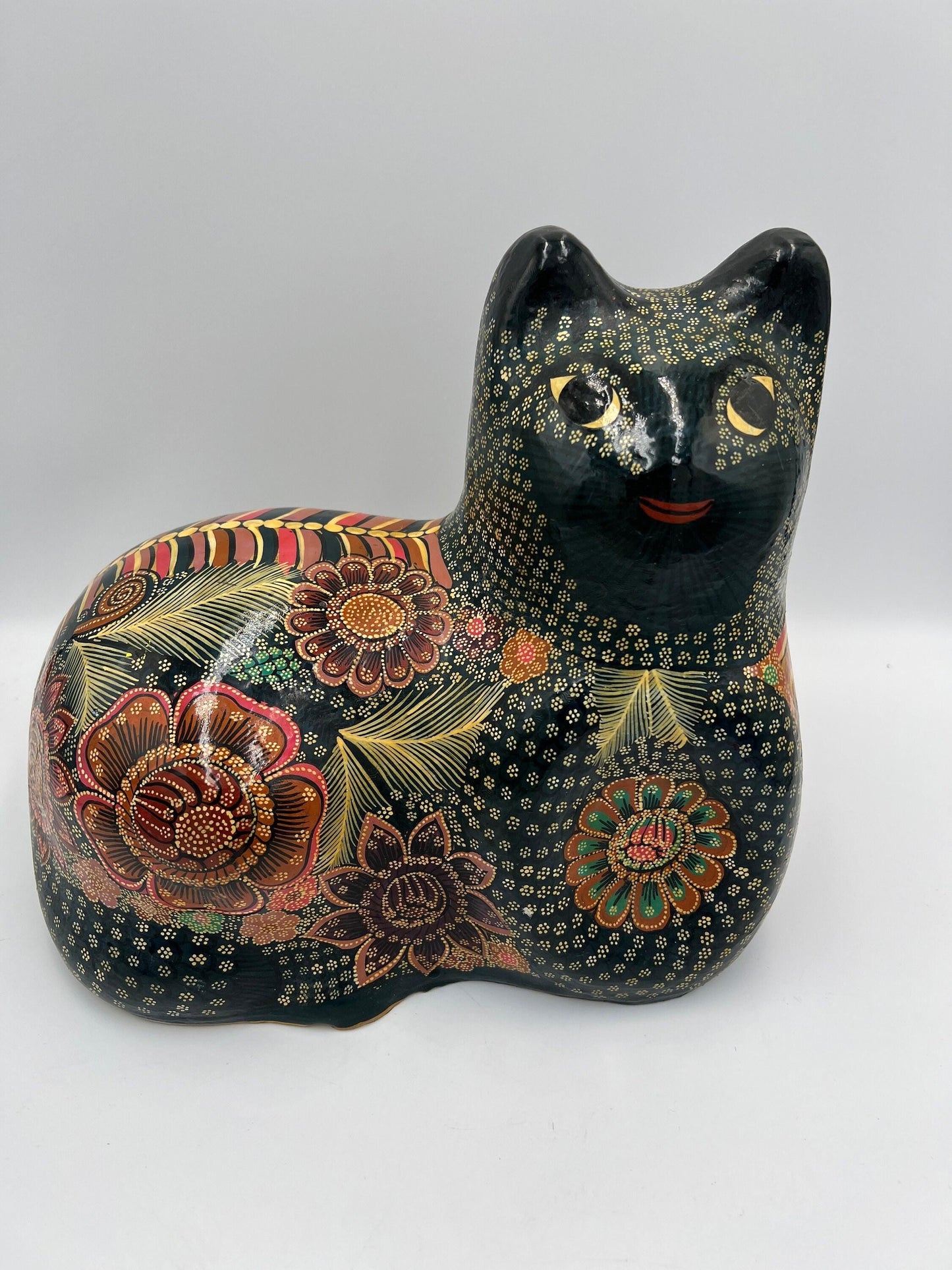 Mid Century Modern Ceramic Cat: Hand Painted Japanese Figurine