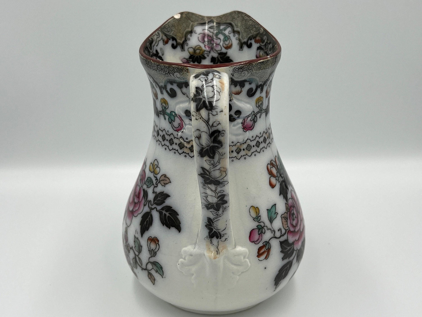 Jedoo Ironstone Pitcher Vase: Small Blue Floral Design, England