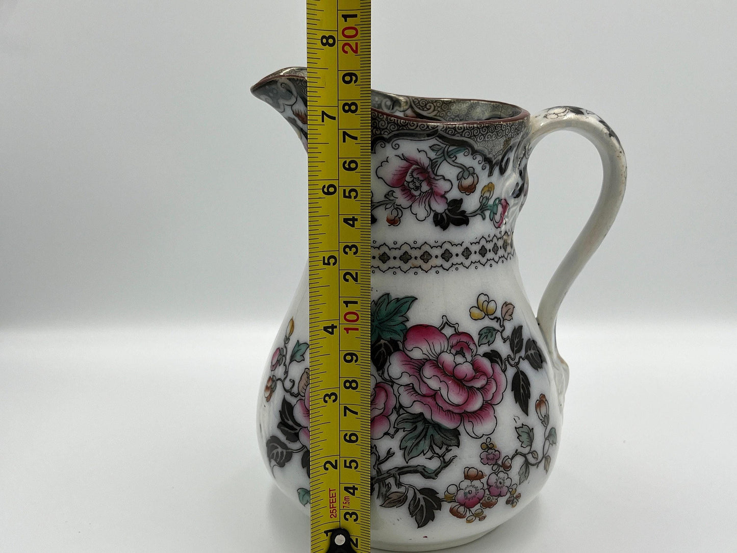 Jedoo Ironstone Pitcher Vase: Small Blue Floral Design, England