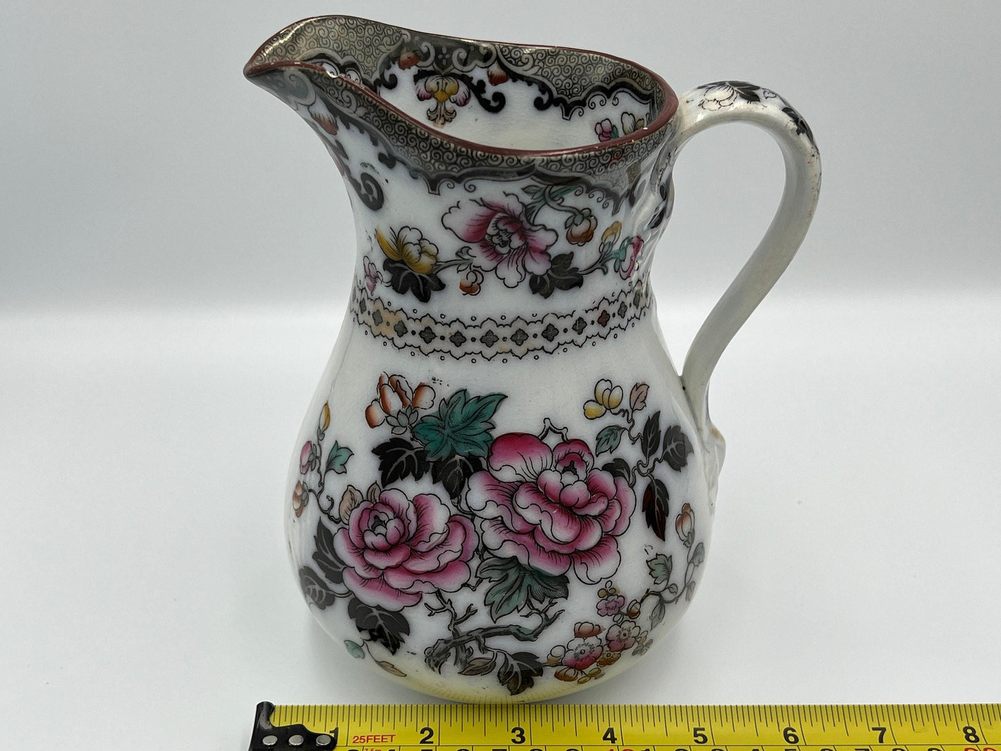 Jedoo Ironstone Pitcher Vase: Small Blue Floral Design, England