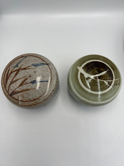 Trinket Dishes: Vintage Floral Pottery - Green White and Brown Blue