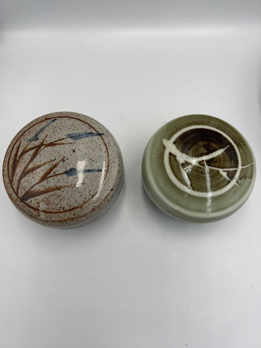 Trinket Dishes: Vintage Floral Pottery - Green White and Brown Blue