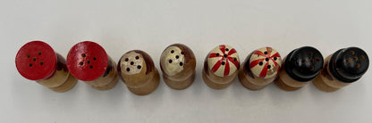 Salt and Pepper Shakers: 1950s Japanese Mini Wood Set - Hand Painted