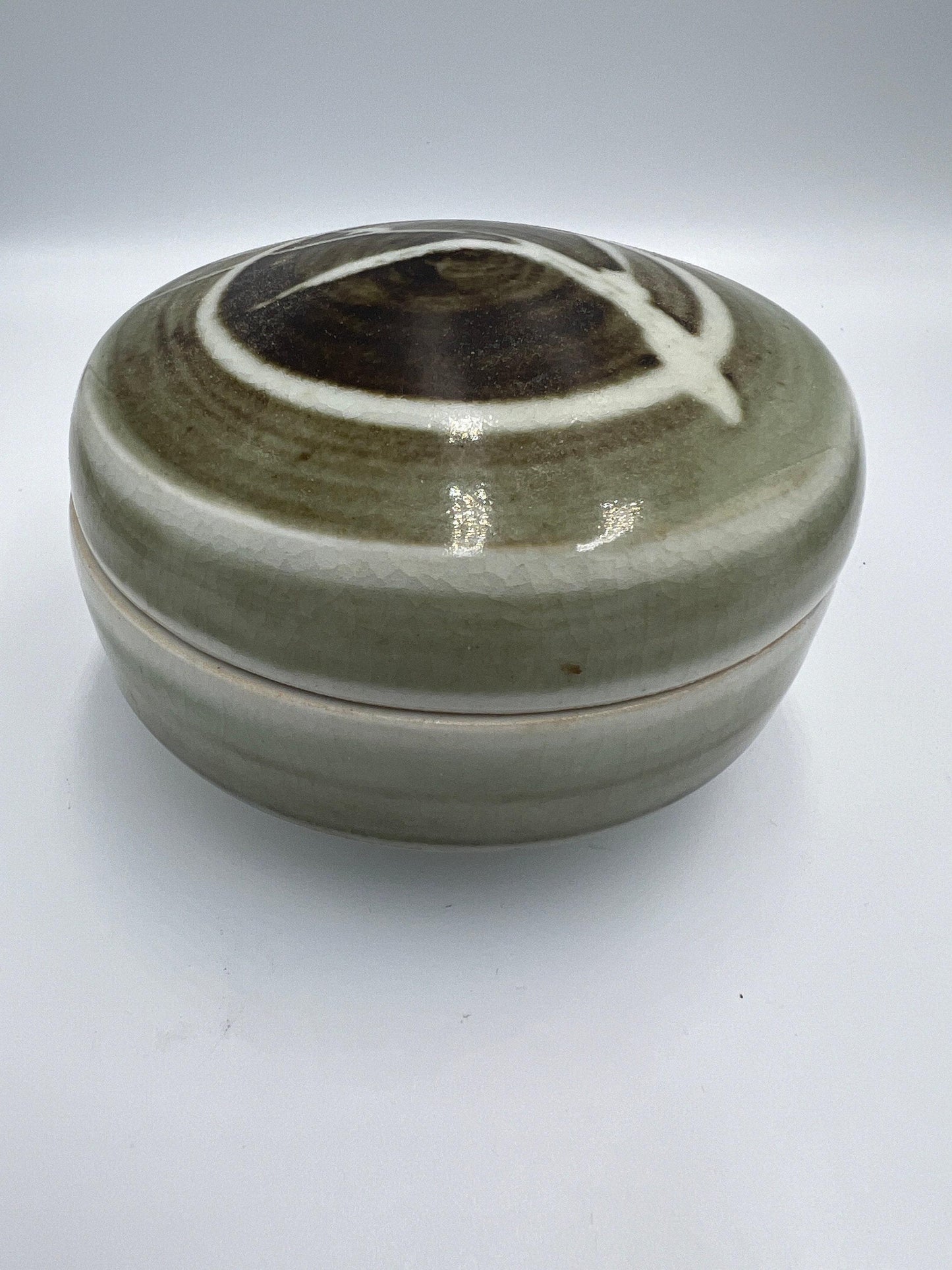 Trinket Dishes: Vintage Floral Pottery - Green White and Brown Blue