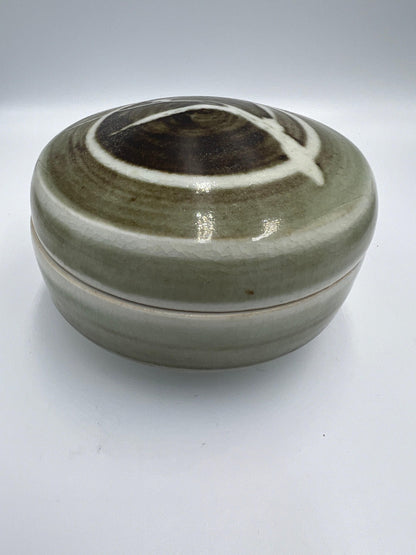 Trinket Dishes: Vintage Floral Pottery - Green White and Brown Blue