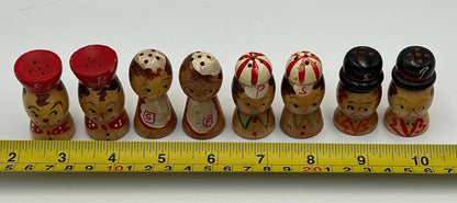 Salt and Pepper Shakers: 1950s Japanese Mini Wood Set - Hand Painted