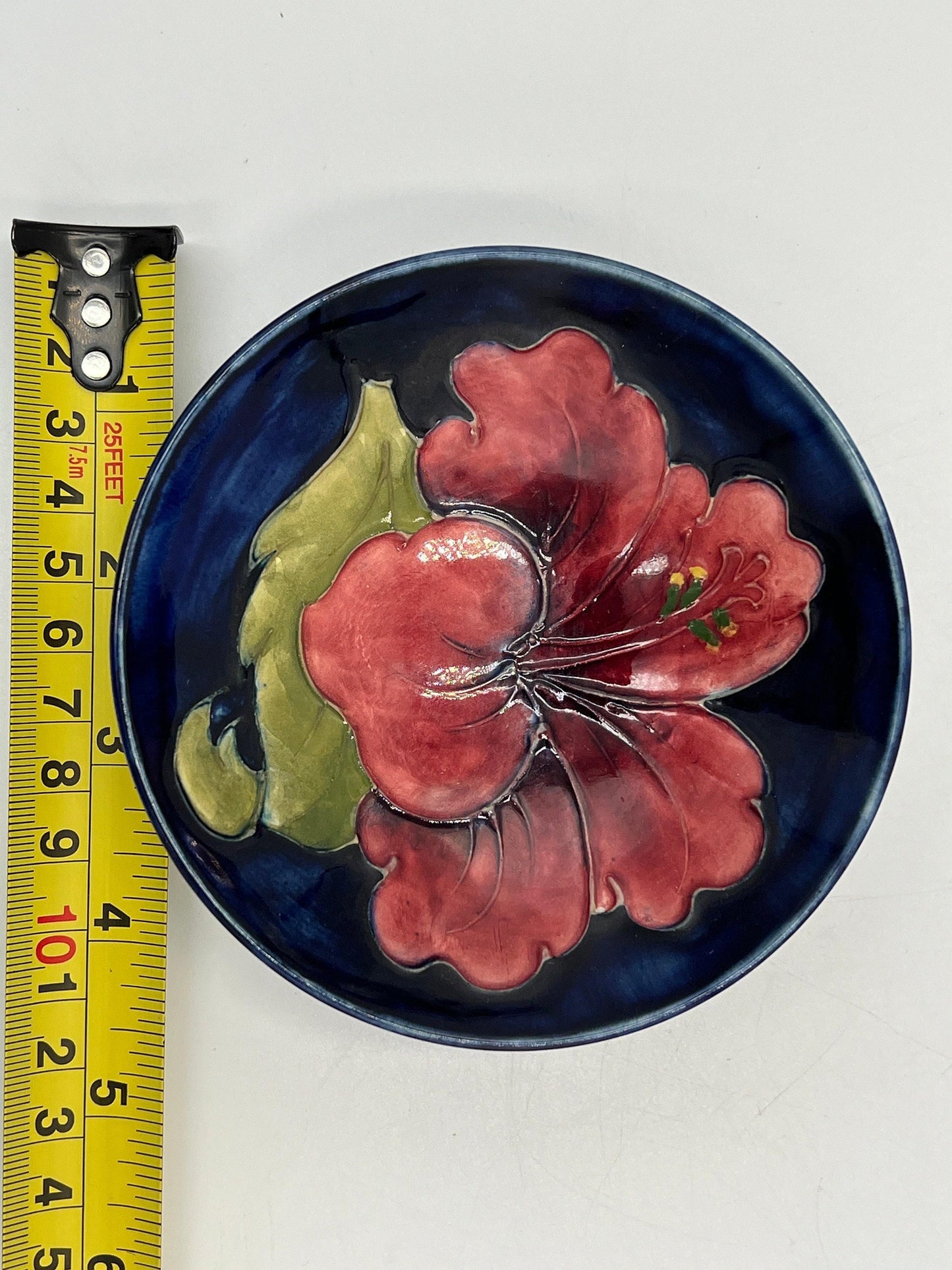 Vintage Moorcroft Blue Dish & Green Ashtray Hibiscus Flower