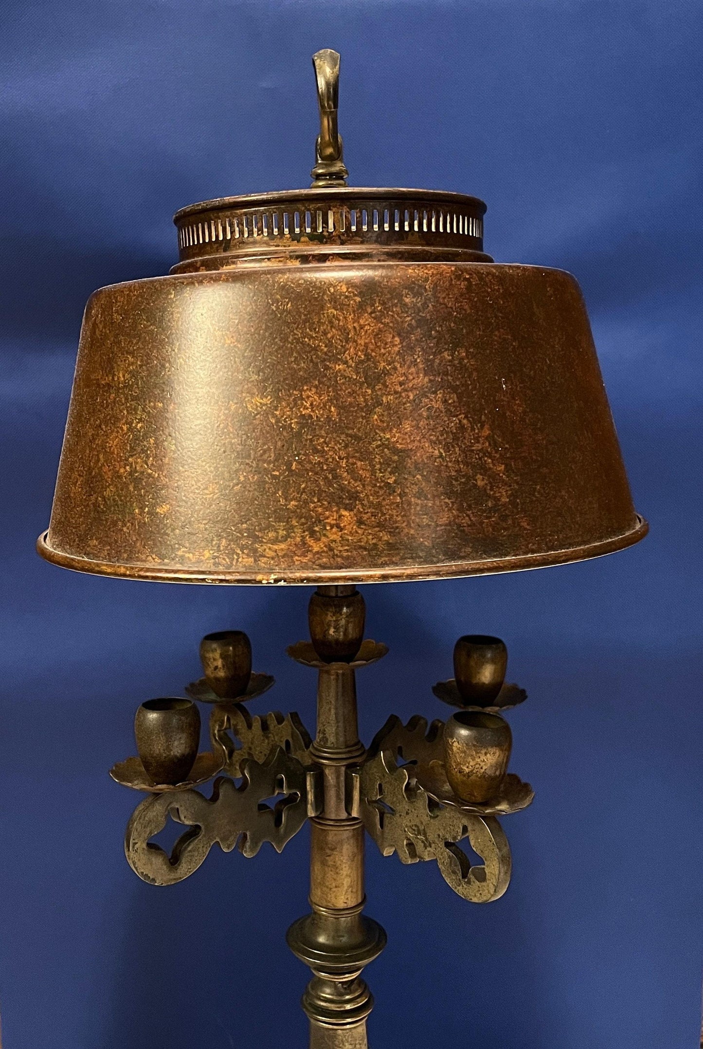 Frederick Cooper Bronze Bouillotte Candelabra Table Lamp W/ Shade