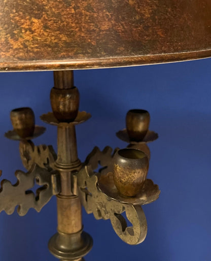 Frederick Cooper Bronze Bouillotte Candelabra Table Lamp W/ Shade