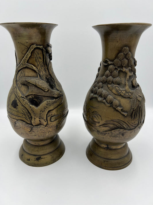 Brass Vase Pair: Chinese Vintage Style - Decorative Home Accent