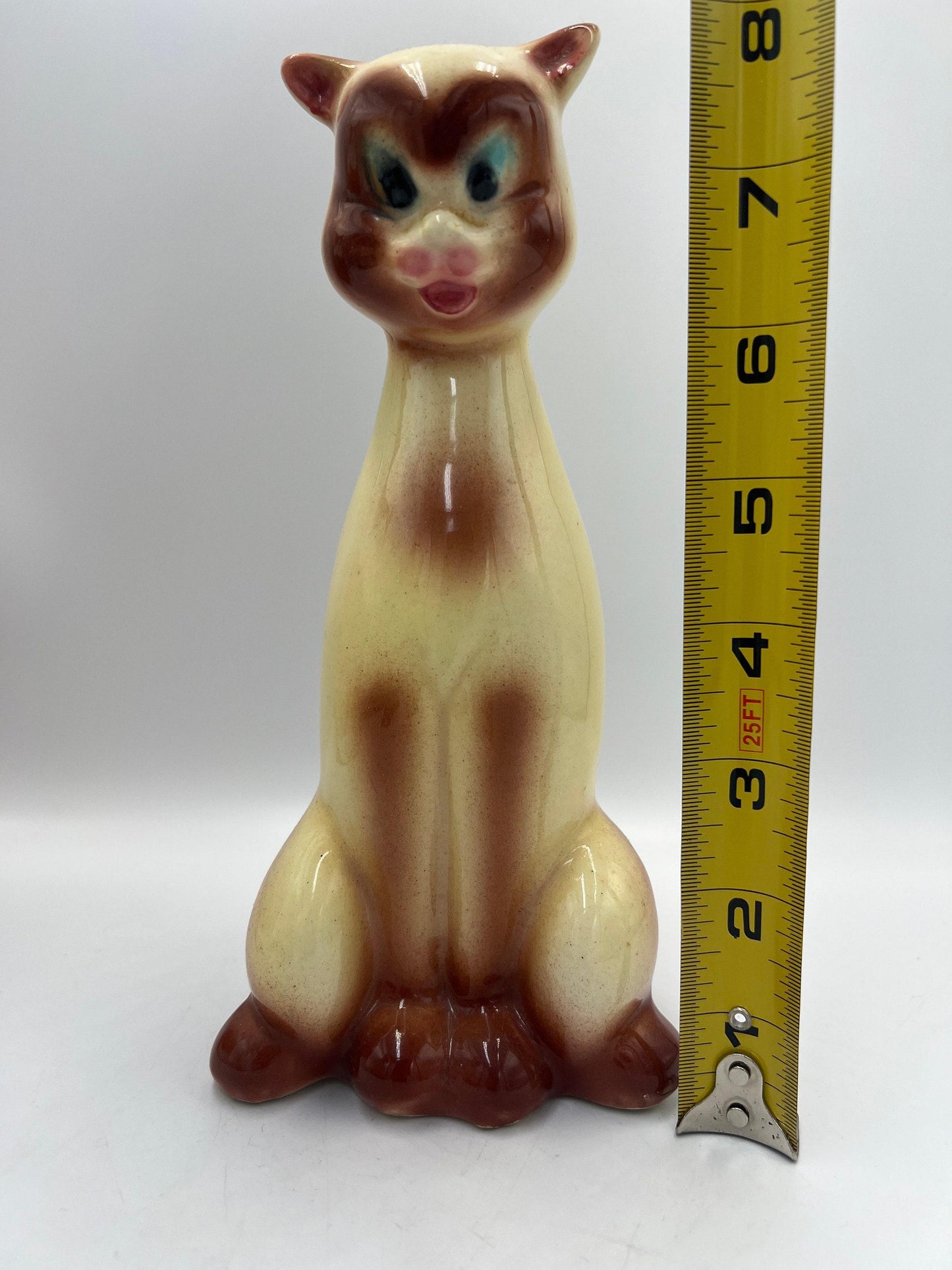 Siamese Cat Door Stop: Mid Century Modern Glazed Ceramic
