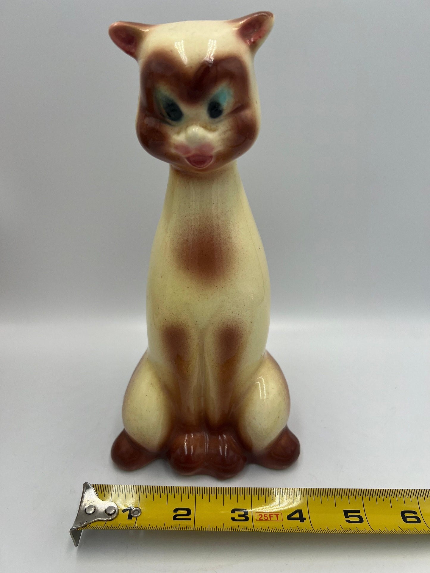 Siamese Cat Door Stop: Mid Century Modern Glazed Ceramic