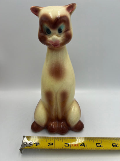 Siamese Cat Door Stop: Mid Century Modern Glazed Ceramic