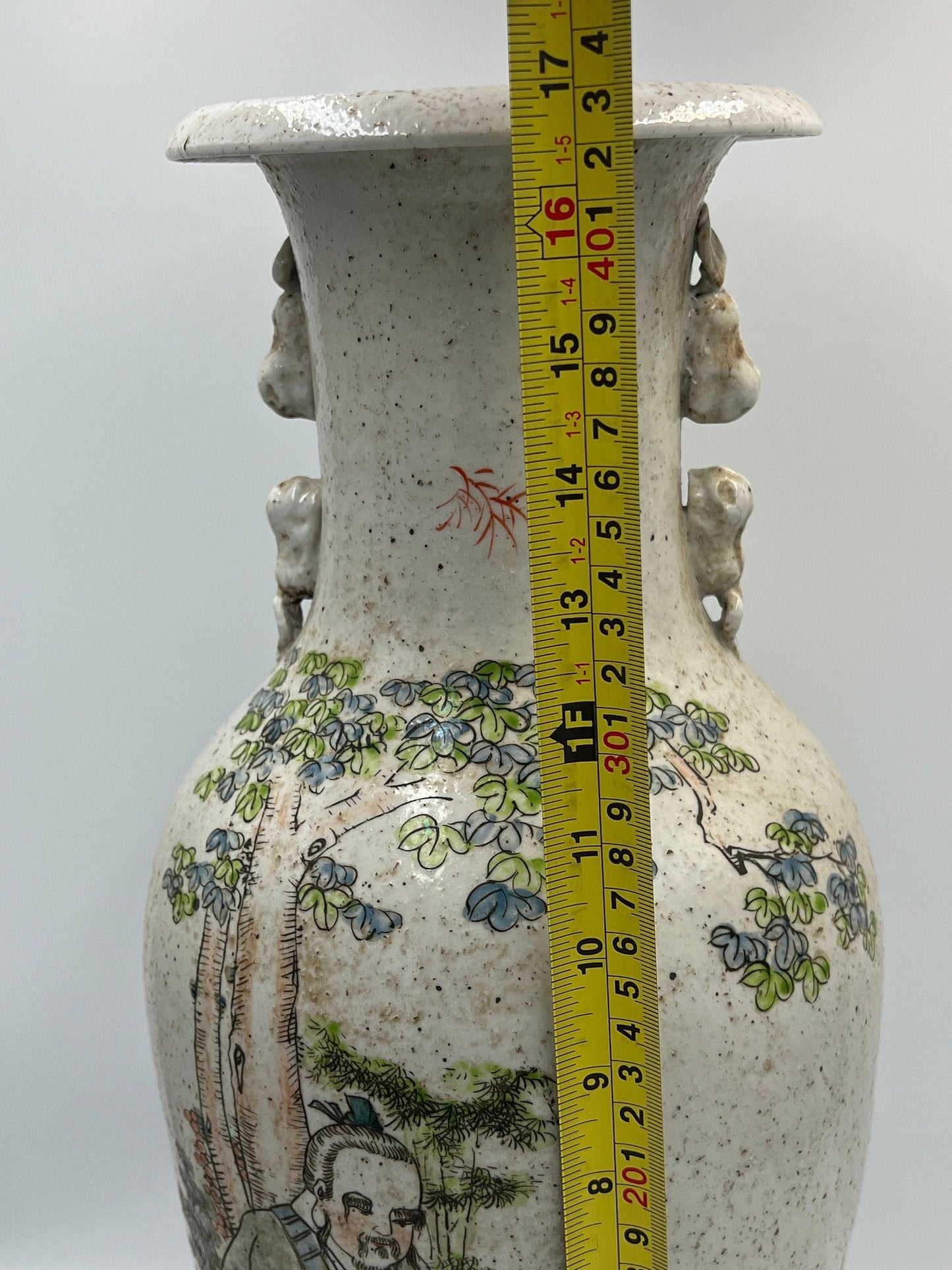 Chinese Sandy Glazed Vase, Speckled Tall Ceramic (17" Height)