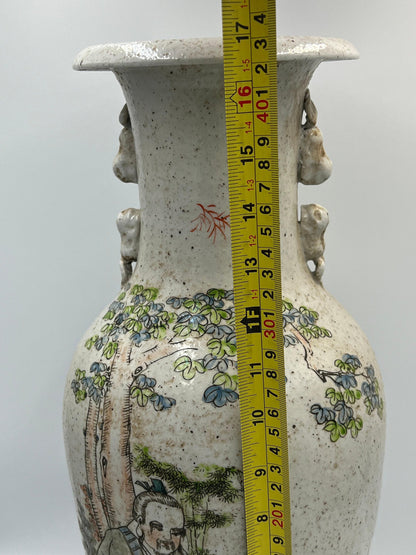 Chinese Sandy Glazed Vase, Speckled Tall Ceramic (17" Height)