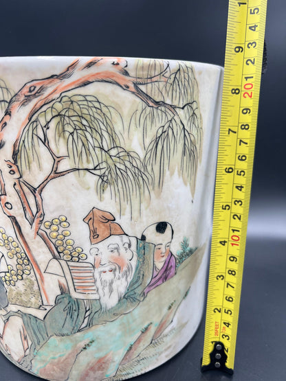 Chinese Brush Pot: Famille Verte Enameled Porcelain - Signed & Sealed