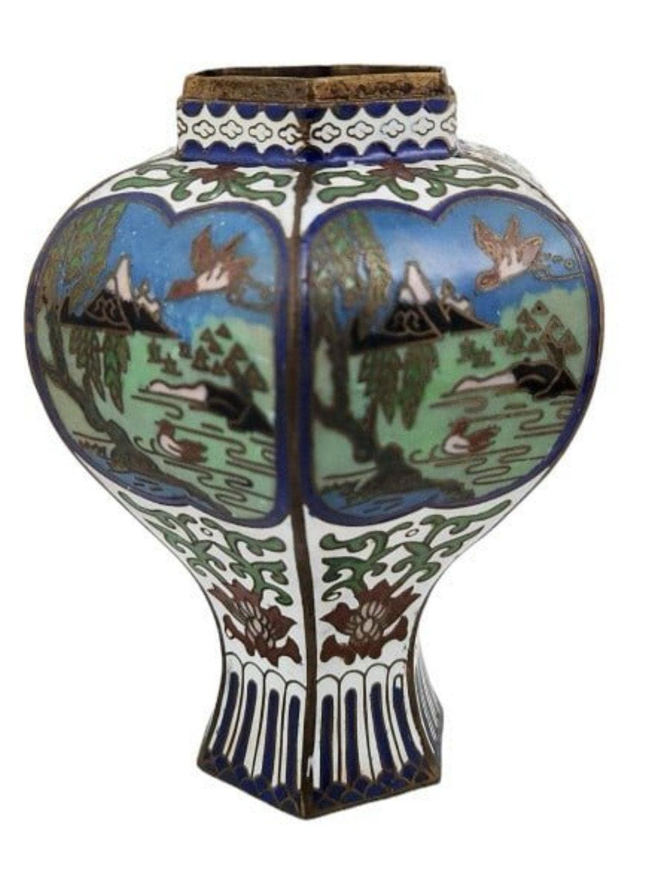 Asian Cloisonne Vase - Small Hand-Painted Metal Panel