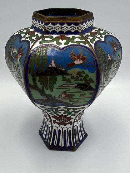 Asian Cloisonne Vase - Small Hand-Painted Metal Panel