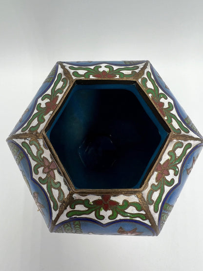 Asian Cloisonne Vase - Small Hand-Painted Metal Panel