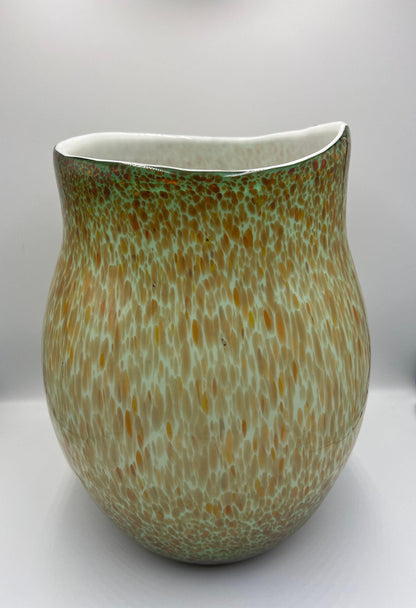 Murano Style Art Glass Vase, Green & Orange (13.5" Tall, Heavy)